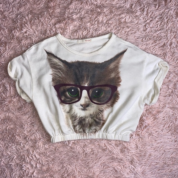 CAT PRINTED SCRUNCHED-BOTTOM CROP TOP · SIZE M · PAPAYA - Picture 4 of 4